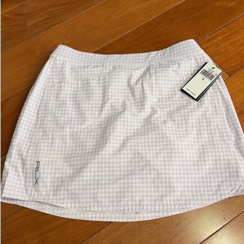 NWT RLX Ralph Lauren Golf TeSkort Womens Purple Gingham Plaid Active Skirt Size